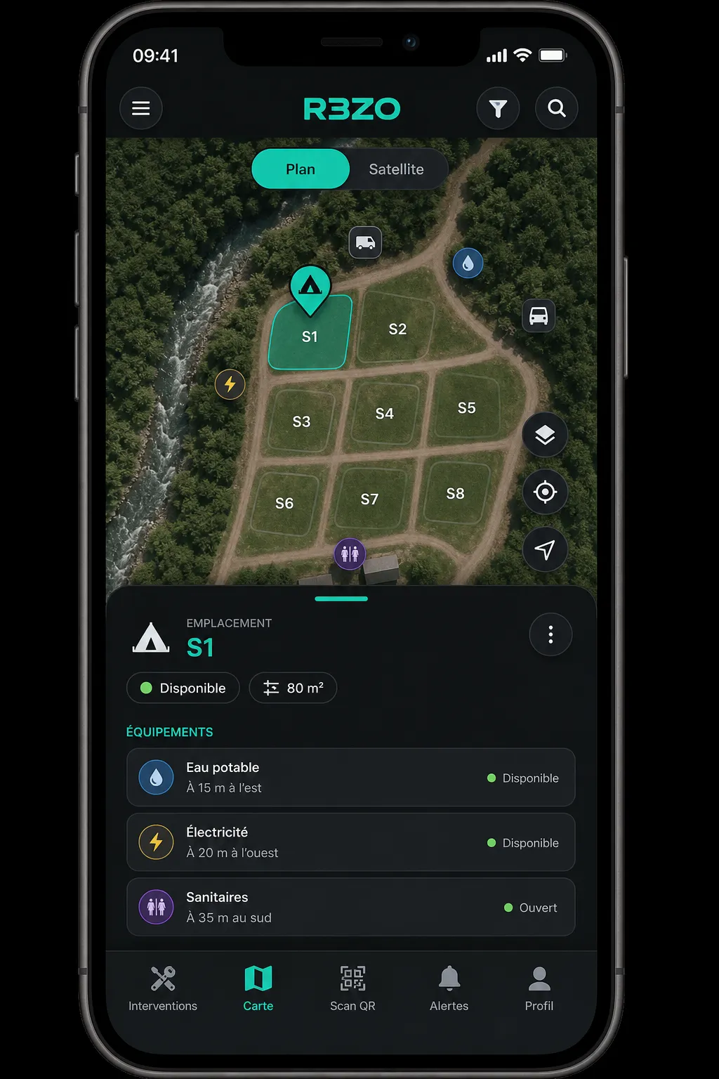 Aperçu R3ZO mobile — carte terrain